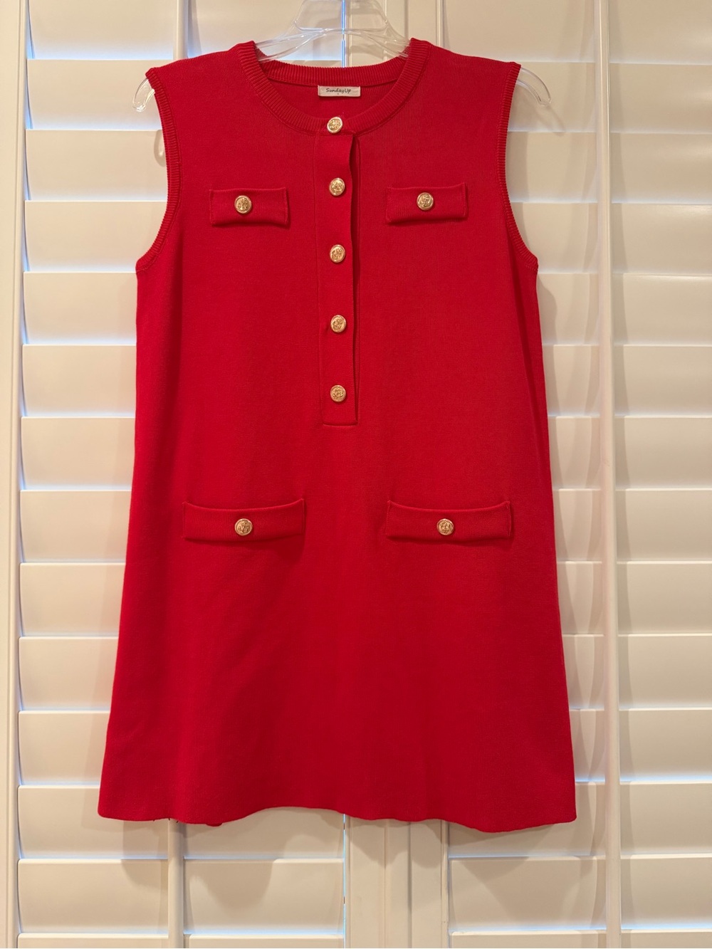 Red Sleeveless Knit Tunic Dress, sz L